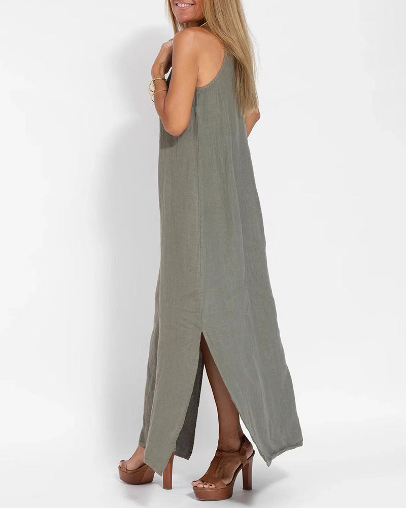 Casual Loose Sleeveless Spaghetti Side Split Maxi Dress