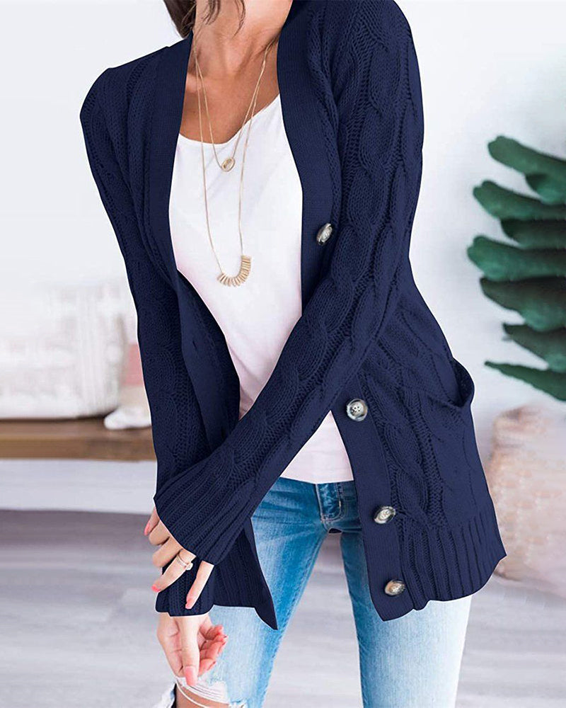 Plain Twist Button Cardigan Sweater