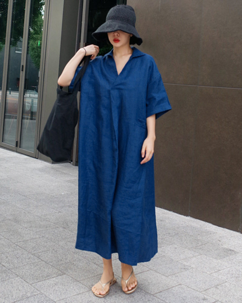 Short Sleeves Long Midi Dress Loose Robes Plus Size Boho Dress