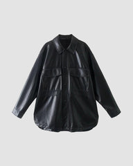 Loose Imitation PU Leather Shirt Jacket