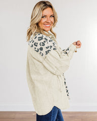 Leopard Print Detail Pocketed Corduroy Jacket