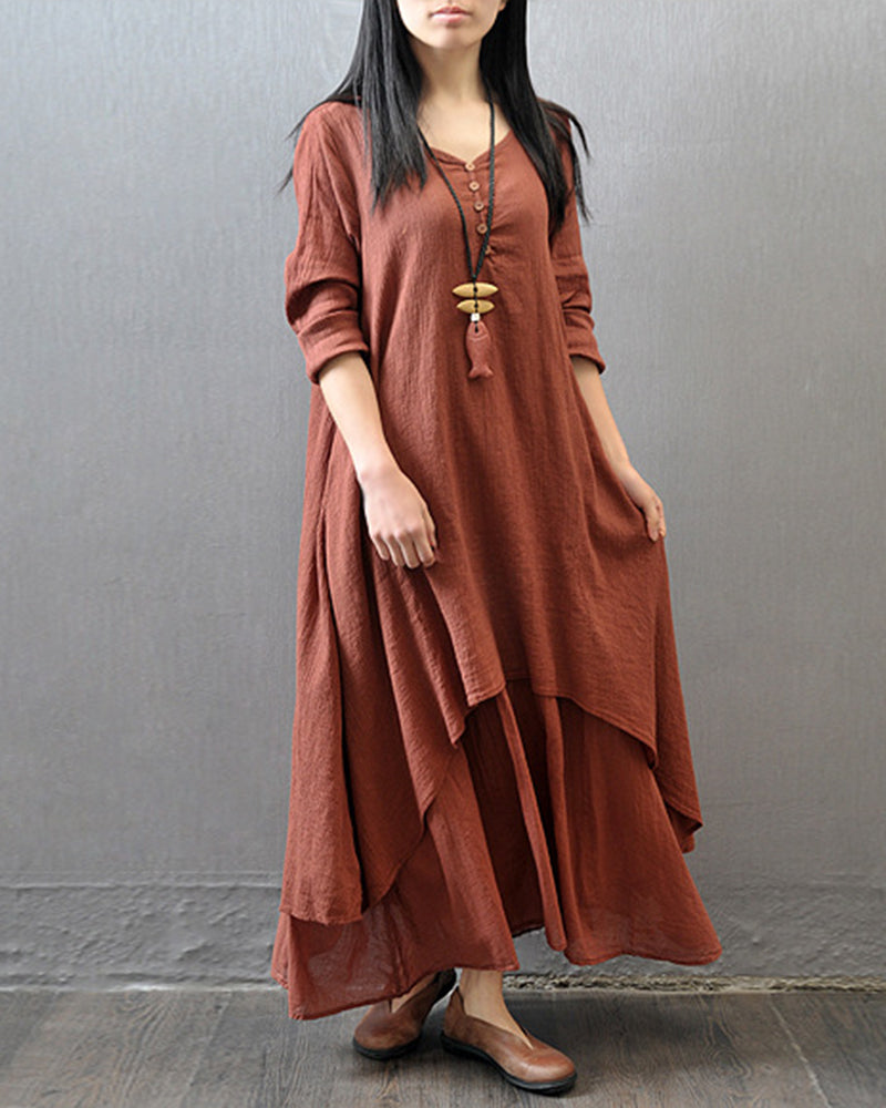 Loose Boho Cotton Maxi Kaftan Dress Layer Casual Long Tunic Dress