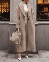 Turndown Collar Long Sleeve Plush Long Coat