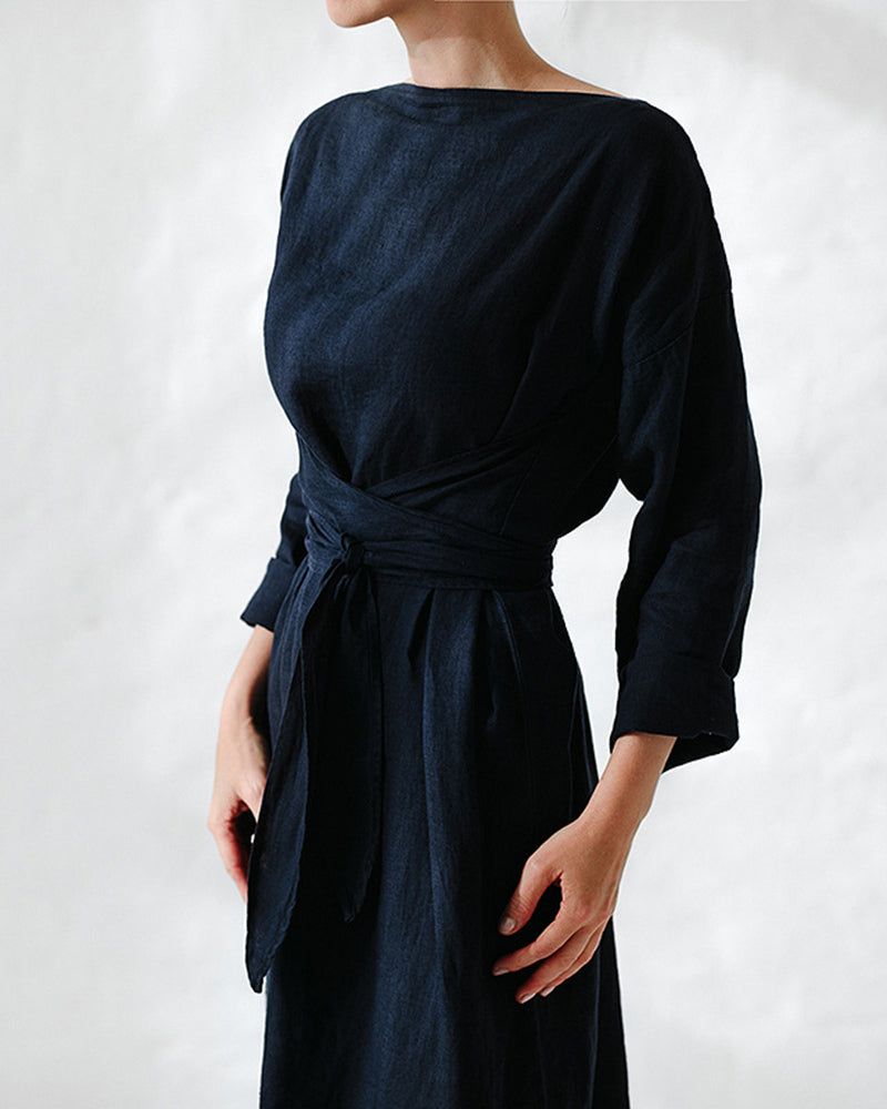 Tie Belt Long Sleeve Maxi Dress