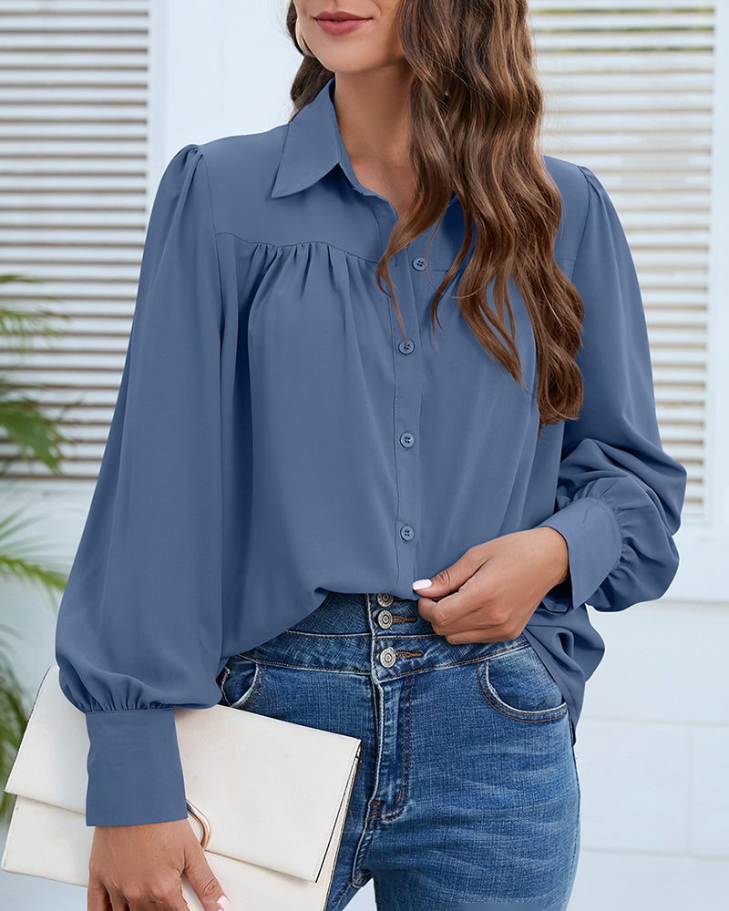 V Neck Button Down Shirts Long Sleeve Collared Blouses Tops