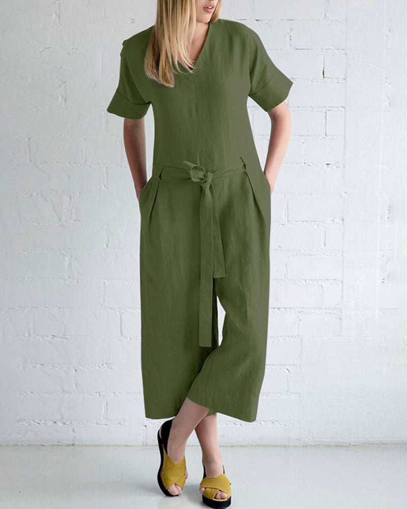 Solid Color Loose Fit Overall Jumpsuit with Pockets
