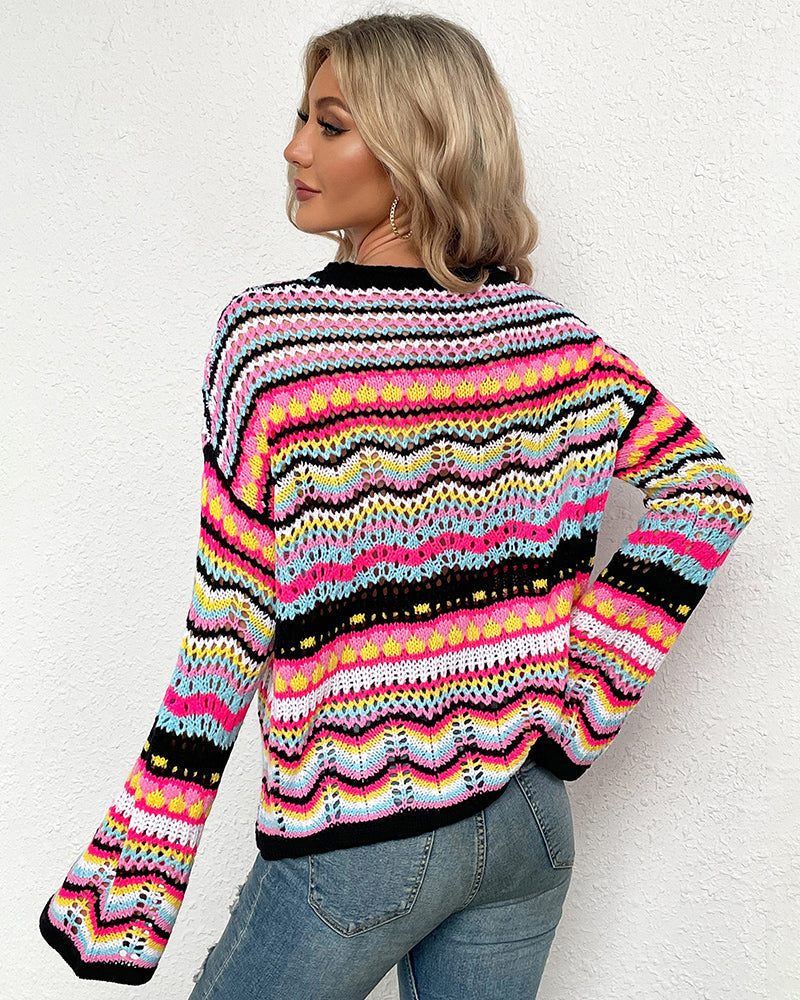 Casual Sweater Rainbow Striped Knitwear