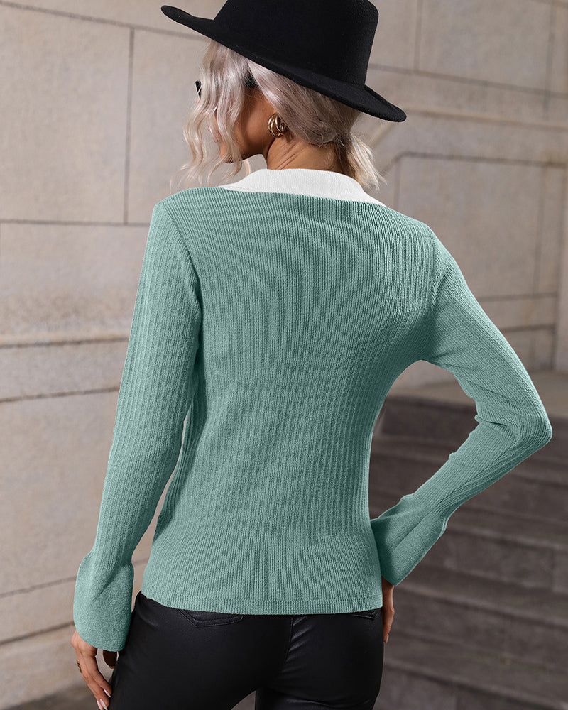 Bell Sleeve Lapel Sweater