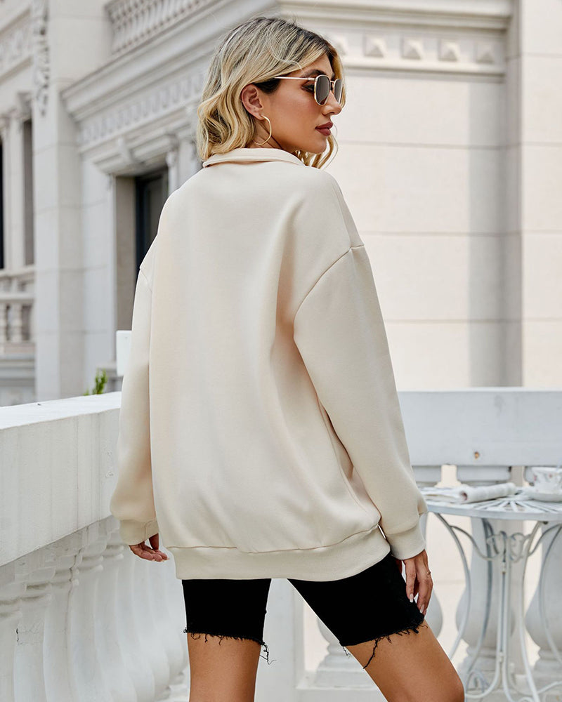 Oversized Half Zip Pullover Long Sleeve Sweatshirt