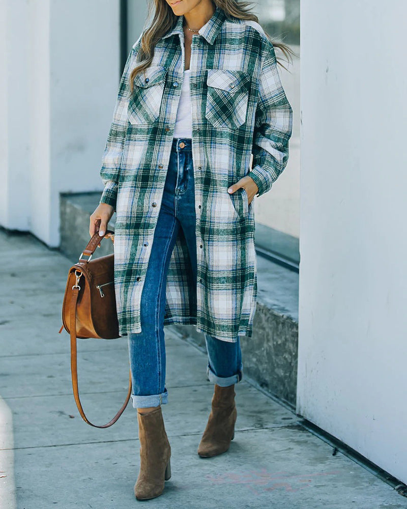 Plaid Flannel Long Shacket Jacket Coat