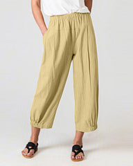 Solid Color Elastic Waist Stitching Straight High Waist Cropped Casual Pants