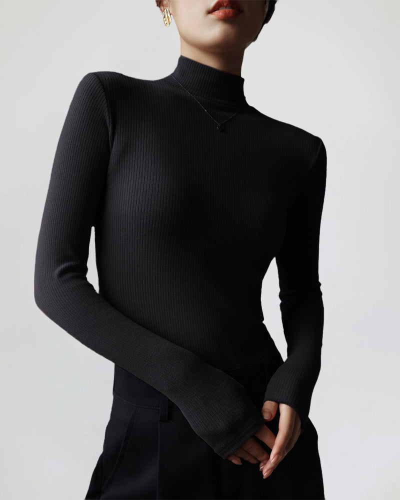 Velvet Half Turtleneck Long Sleeve Thread Slim-fit Base T-shirt