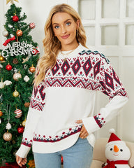 Geometric Crewneck Dropped Shoulder Sweater