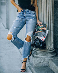 High Waist Fashion Distressed Ripped Jeans Casual Women's 90??£¤S Flare Jeans