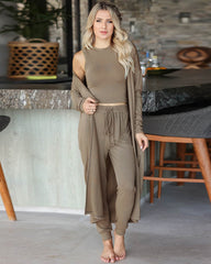 3 Piece Sweatsuit Lounge Set Cardigan Outfits Open Front Kimono Tank Top Palazzo Pants PJ Casual Loungewear Tracksuit