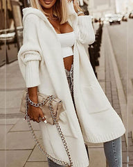 Hoodie Open Front Cardigan Sweaters Solid Color Chunky Long Sweater Coats