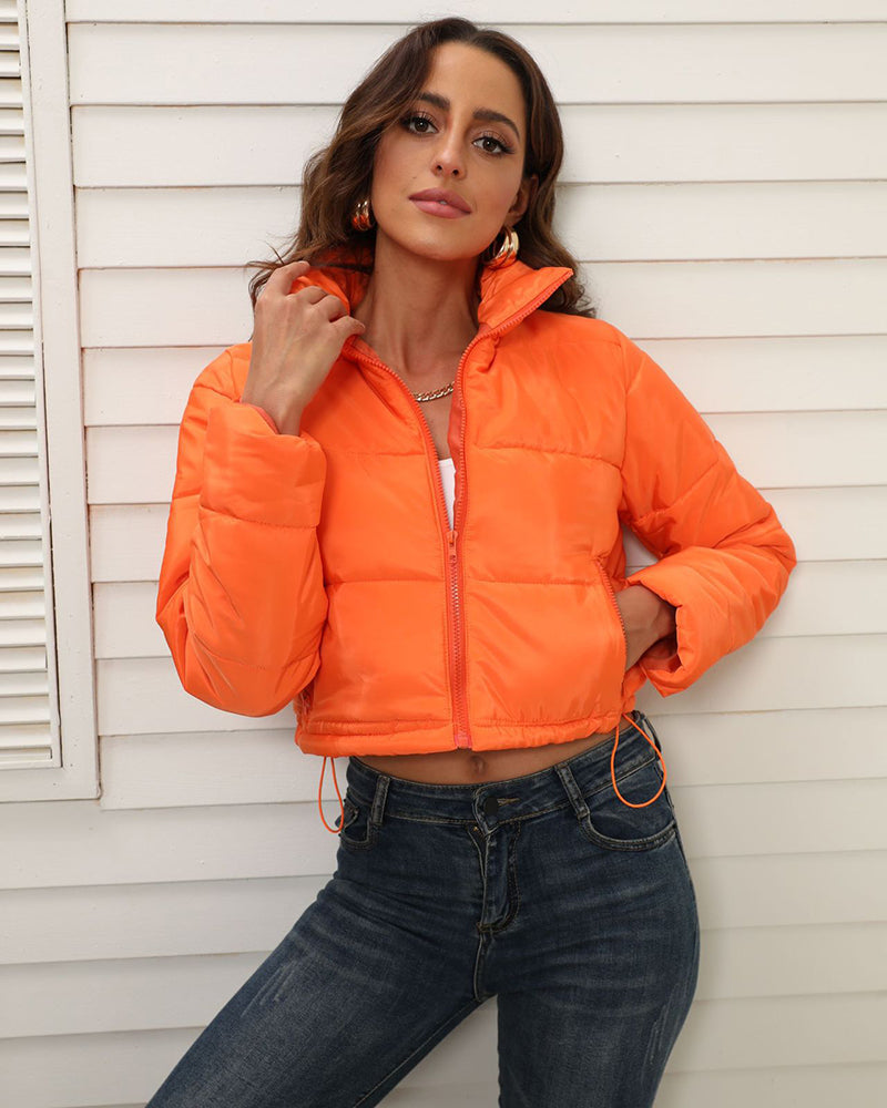 Short Puffer Jacket Stands Up Zipper Outerwear