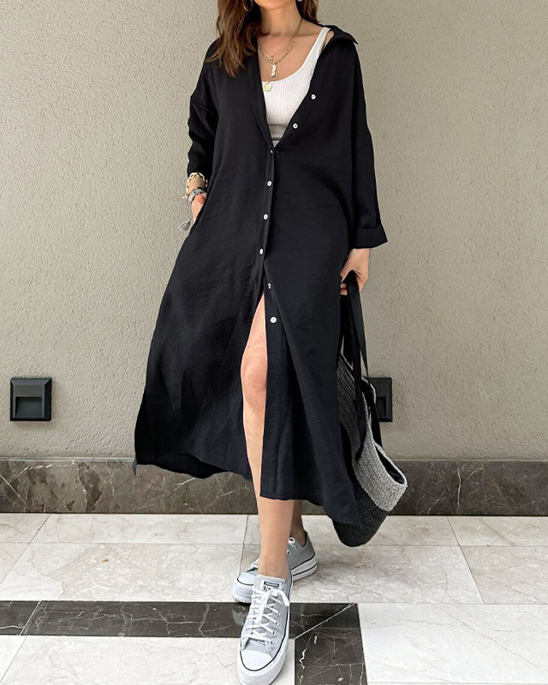 Button Long Pocket Shirt Casual Dress