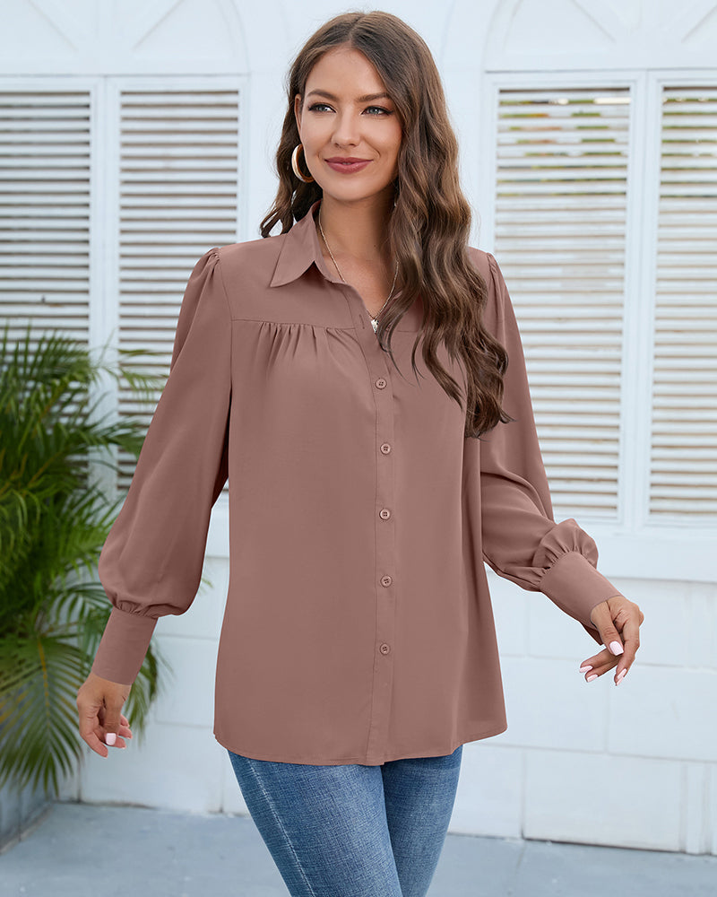 V Neck Button Down Shirts Long Sleeve Collared Blouses Tops