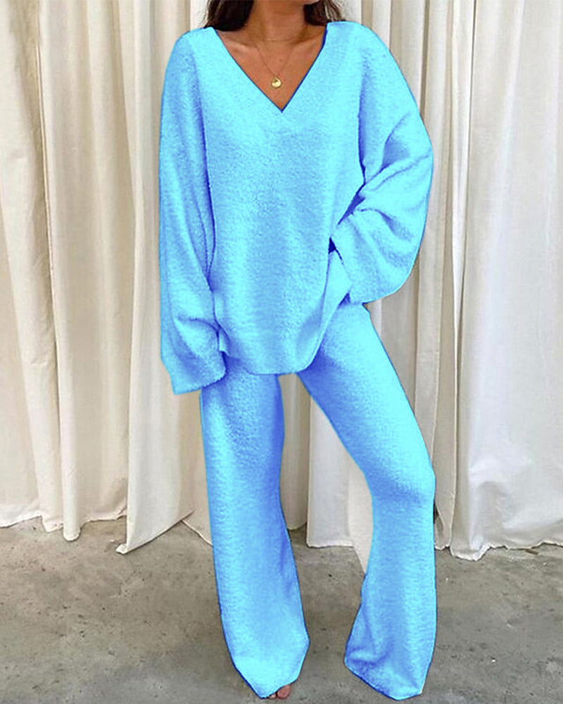 Two Piece Outfit Long Sleeve Crewneck Pullover Tops and Long Pants Tracksuit Sweatsuits