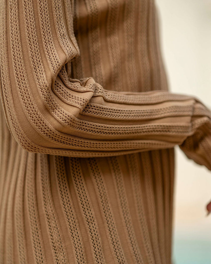Casual Knitted Two-piece Set Irregular Split Hem Sweater and Wide-leg Pants