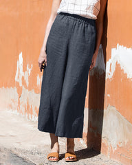 Elastic Waist Cotton Linen High Waist Wide Leg Pants