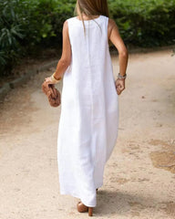 V Neck Pocket Loose Long Boho Dress Summer Sleeveless Tank Beach Dress