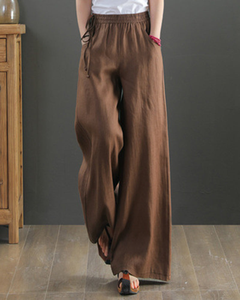 High Waisted Cotton Linen Palazzo Pants Wide Leg Long Pant Trousers