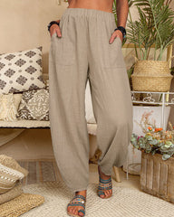 Long Elastic Loose Casual Trousers Harem Pants Pockets Wide Leg Pants