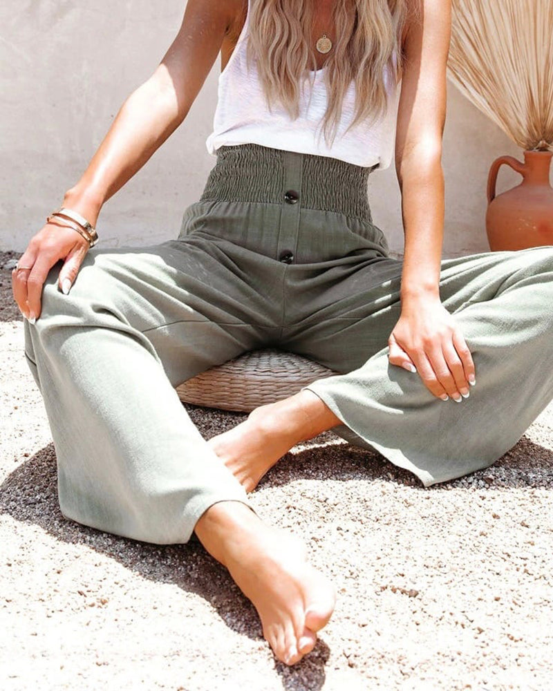 Palazzo Pants Smocked High Waist Flowy Summer Wide Leg Pants