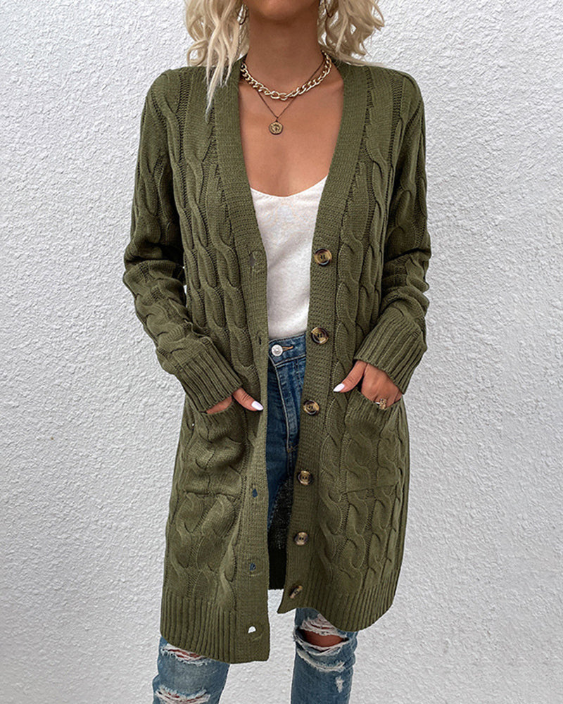 Long Sleeve Loose Long Knit Sweater Casual Single Breasted Knitwear Outerwear