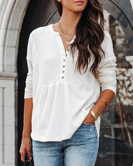 Long Sleeve V Neck Tops Casual Button Down Side Split Knitted Loose Tops