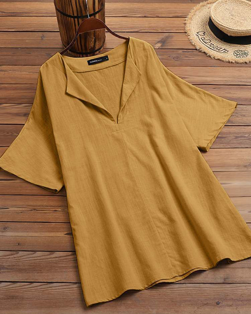 Tunic Tops Sexy V Neck Short Sleeve Blouses Casual Loose Fit Plain T-Shirts