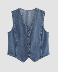 Sleeveless Denim Vest V Neck Button Down Waistcoat Jacket