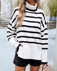 Striped Sweater Casual Turtleneck Knit Pullover Jumper Tops