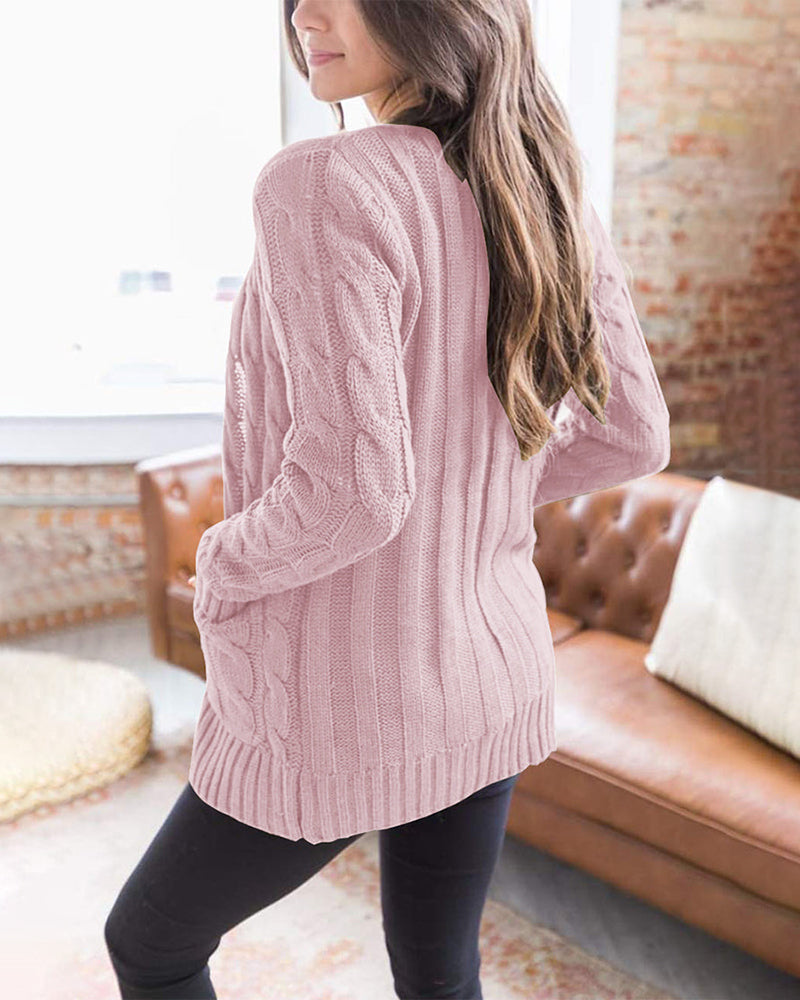 Plain Twist Button Cardigan Sweater