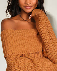 Off-The-Shoulder Slim Warm Slim Soft Style Long Sleeve Knitted Pullover