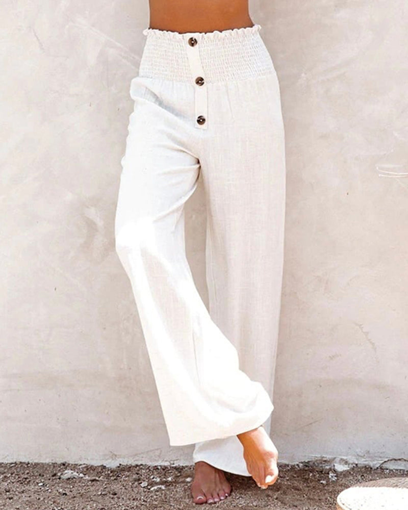 Palazzo Pants Smocked High Waist Flowy Summer Wide Leg Pants