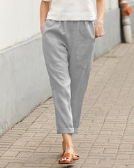 Casual Tapered Capri Cargo Pants Loose Elastic Waist Ankle Cropped Trouser with Pockets