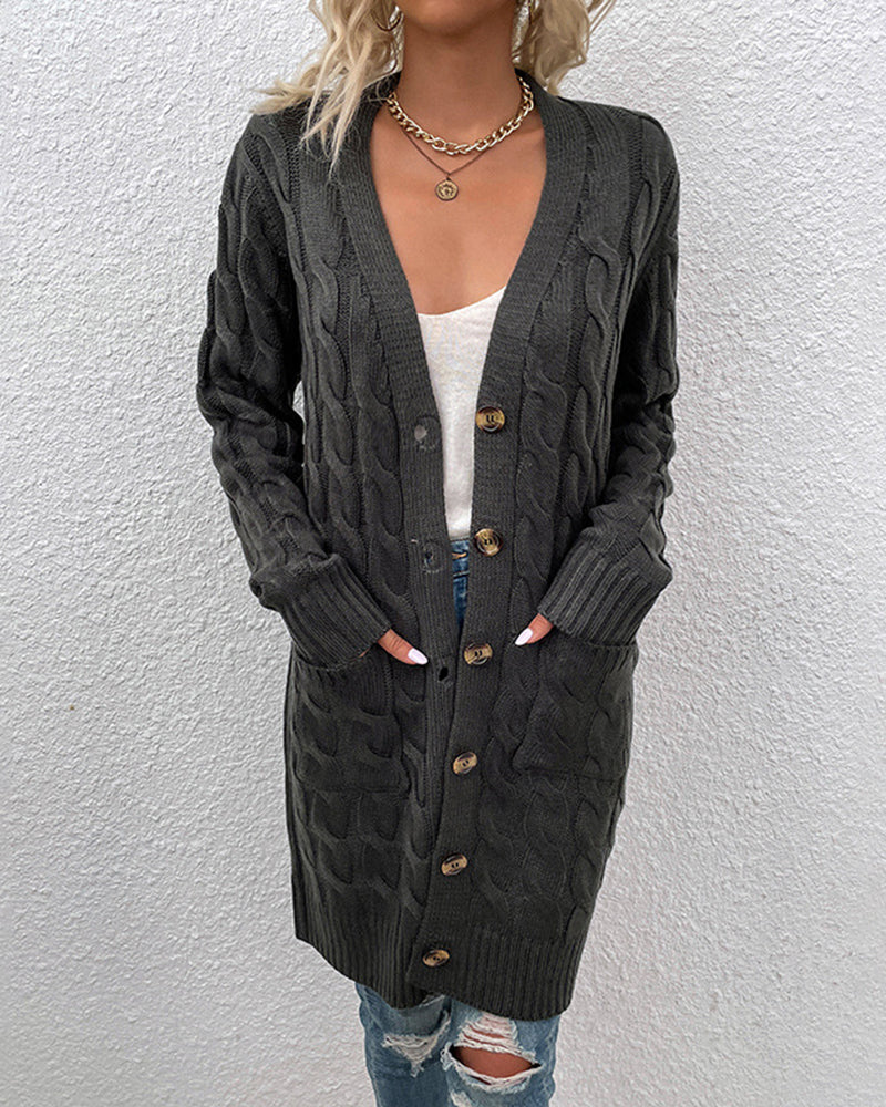 Long Sleeve Loose Long Knit Sweater Casual Single Breasted Knitwear Outerwear