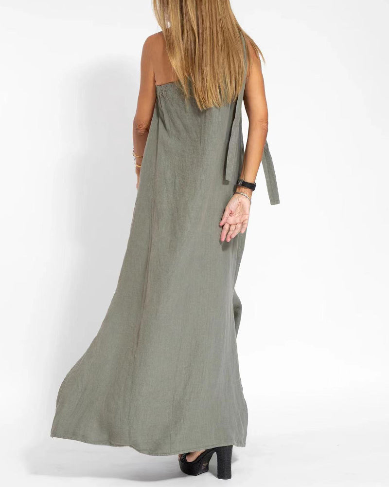 Sleeveless Asymmetrical Off-Shoulder Slit Dress