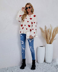 Love Pattern Round Neck Knit Sweater