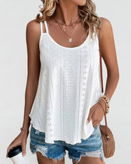 Double Strap Eyelet Embroidery Top Daily Casual Plain Tank Tops