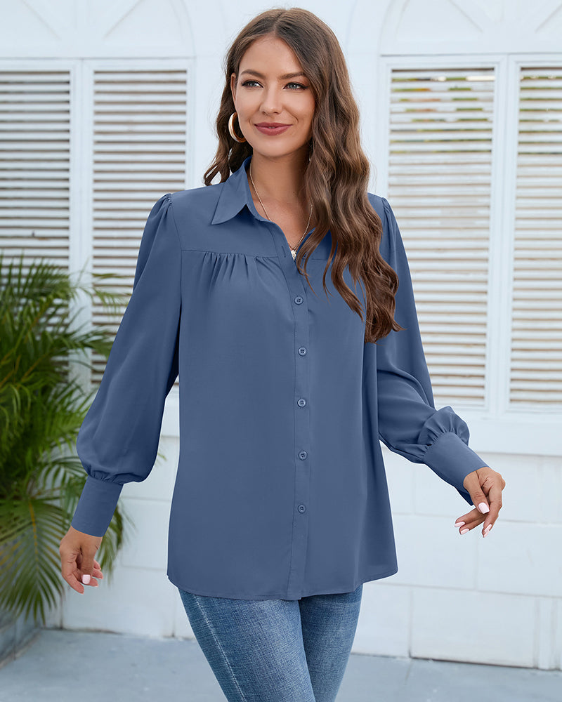 V Neck Button Down Shirts Long Sleeve Collared Blouses Tops