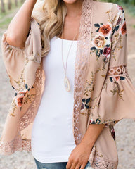 Flare Sleeve Floral Print Lace Blouse Cardigan