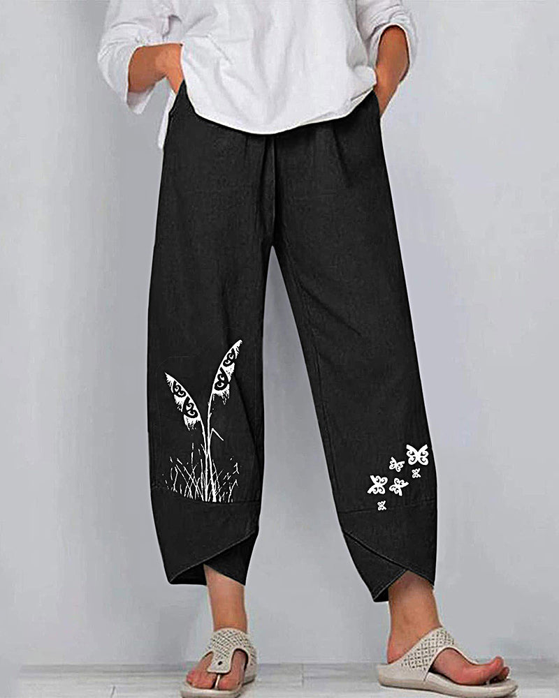 Solid Patchwork Irregular Loose Casual Pants Pocket Elastic Waist Casual Trousers