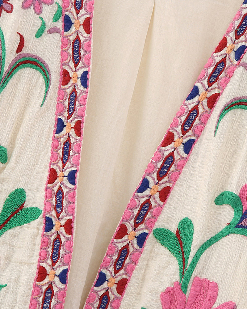 Retro Floral Embroidered Gillet Ethnic Weatern Vest Jacket Sleeveless Cardigan Crop Top