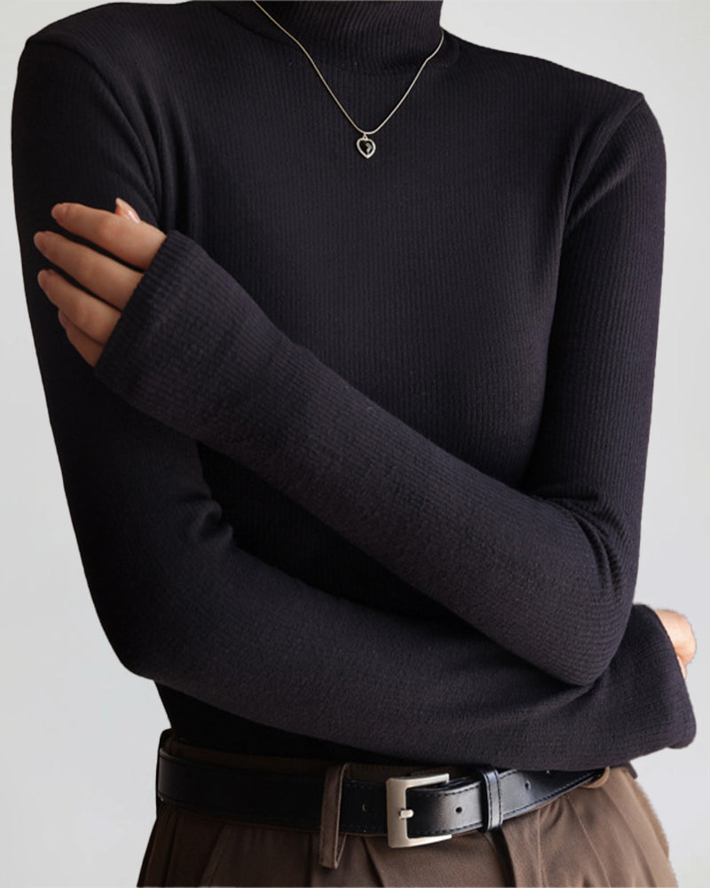 Velvet Half Turtleneck Long Sleeve Thread Slim-fit Base T-shirt