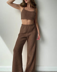 Brown Long-sleeved Trousers Three-piece Pajamas Set