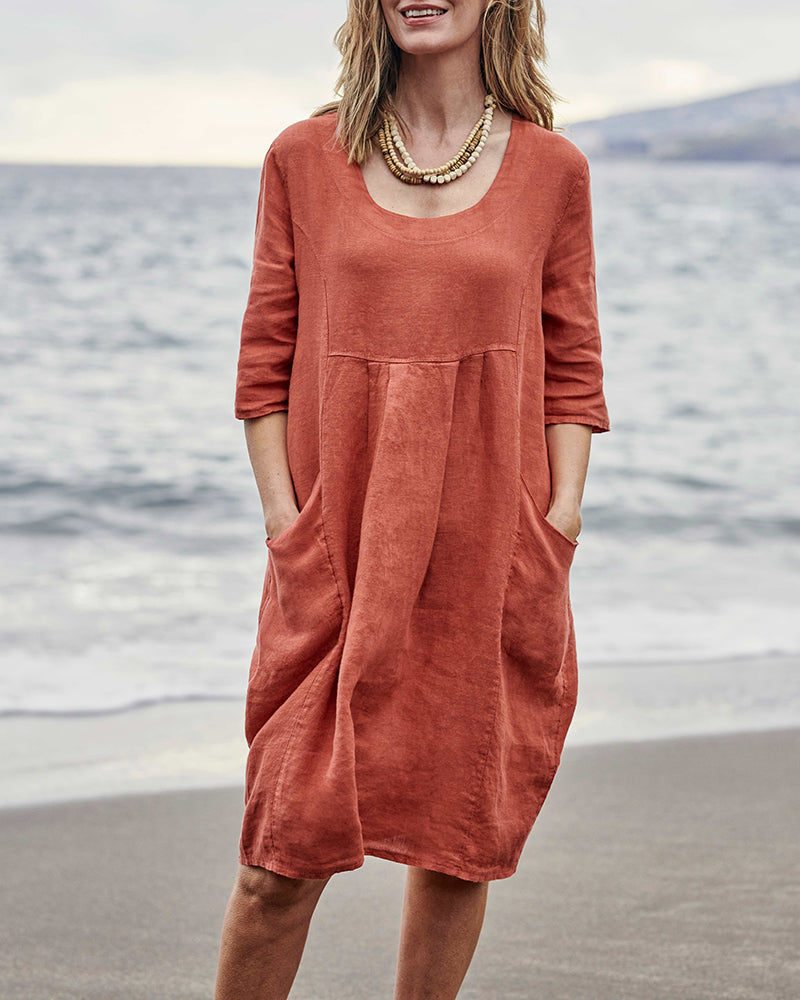 Loose Casual Long Dress Solid Color Pocket Dress